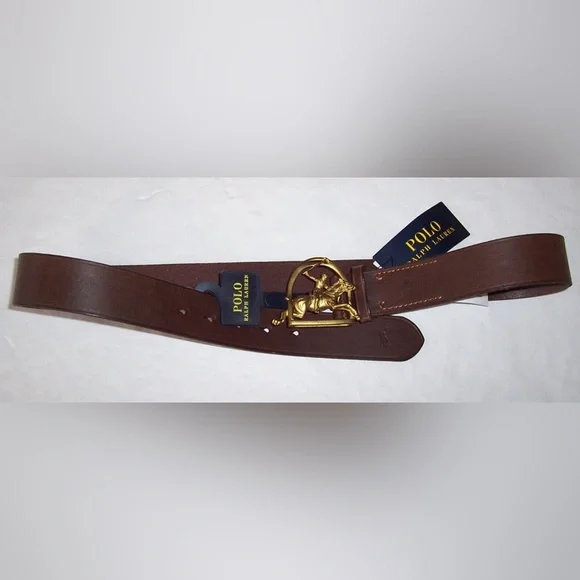 Polo Ralph Lauren BRASS EQUESTRIAN BUCKLE Brown Leather Belt Men's
